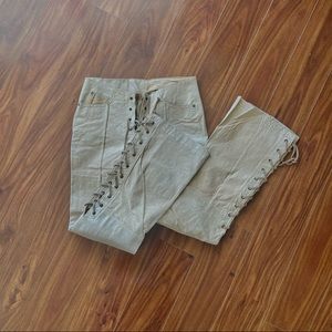 Khaki Louise Paris mid-rise laced string pants